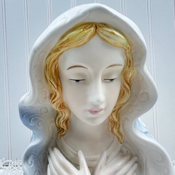 Vintage Samson Import Relpo Porcelain Praying Madonna Planter Blue & White  10" - Picture 4 of 14